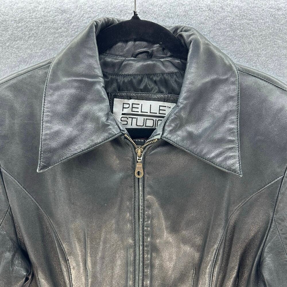 VTG Pelle Studio by Wilson's Leather Womens sz M Black Leather Zipup Jacket SOFT - Picture 3 of 13